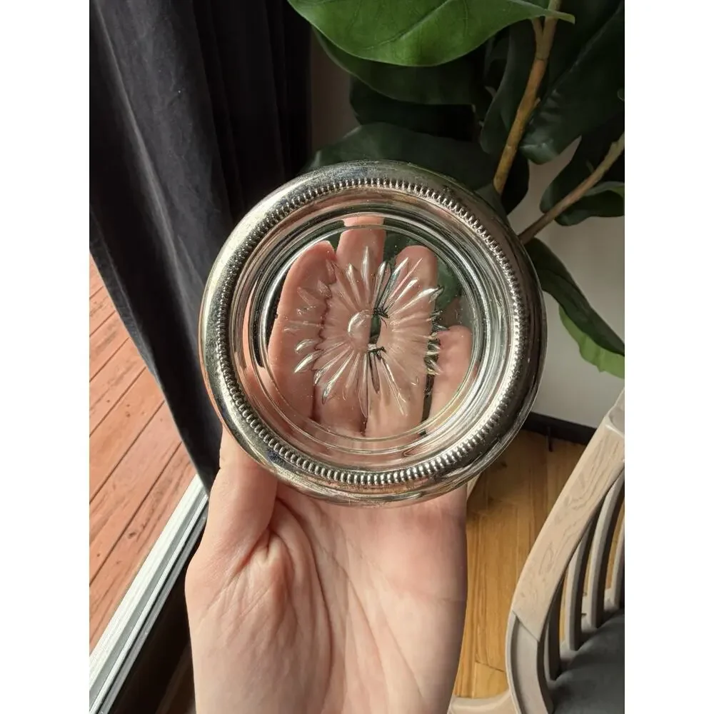 Set of 3 Leonard Silver-Plated Glass Coasters Vintage Starburst Design Hong Kong